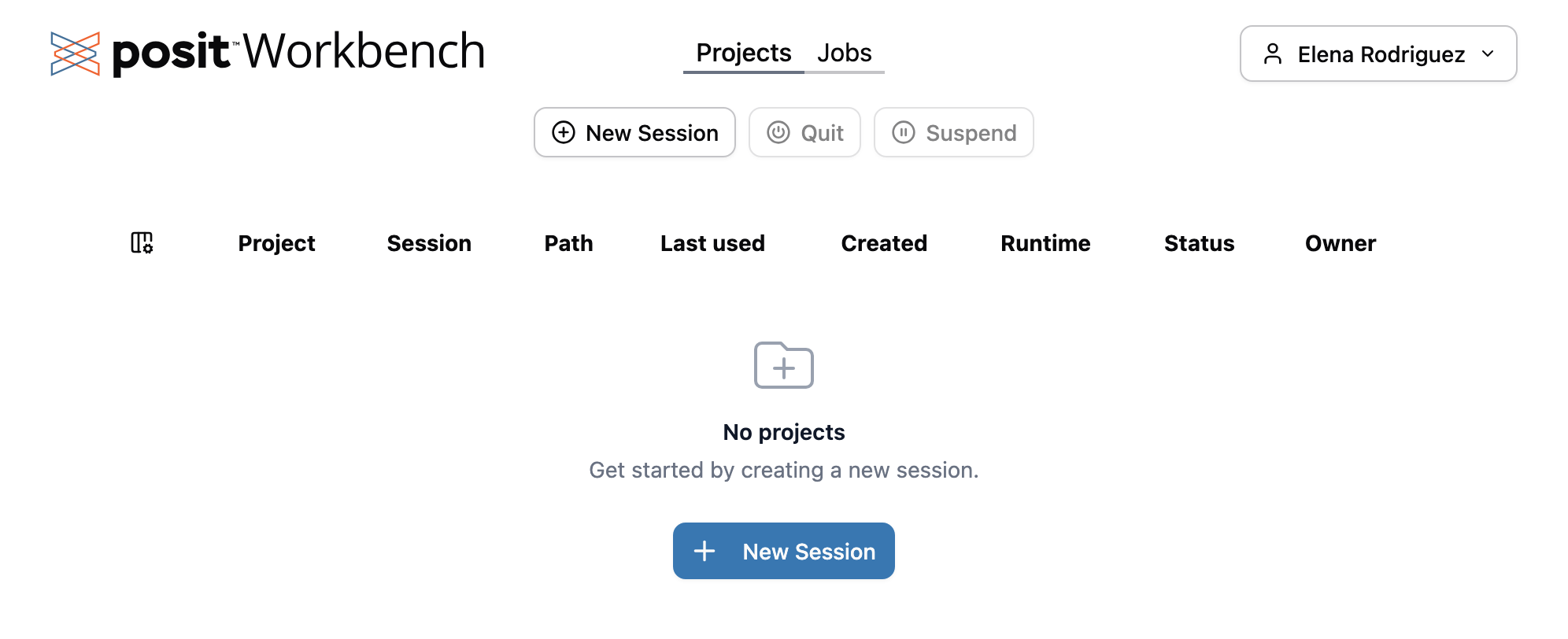The Workbench launch screen showing available IDE options for starting a new session.